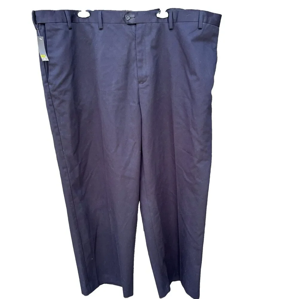 Croft & Barrow Men Dress Pants 50x30 Black(Caviar)Flat Front No Iron 100% Cotton